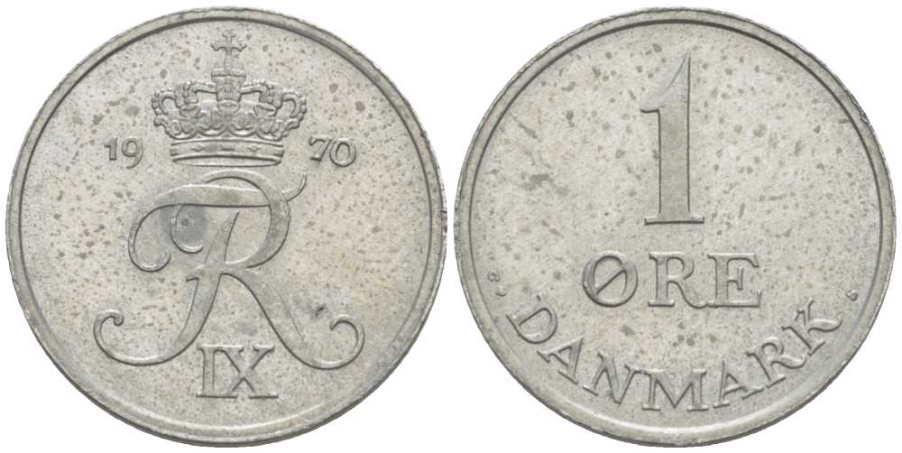ДАНИЯ 1 ЭРЕ 1970 С; S, ФРЕДЕРИК IX (1947-1972) KM 839.2 цинк 4387-623