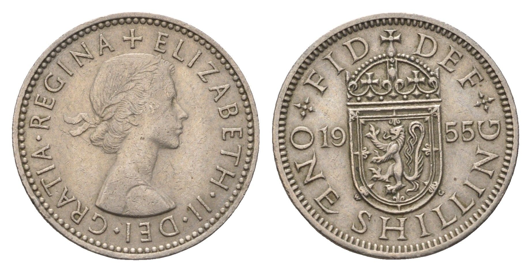 Великобритания 1 шиллинг 1955 Елизавета II (1952-2022), Шотландский герб KM 905, Spink 4148 медно-никель 4695-812