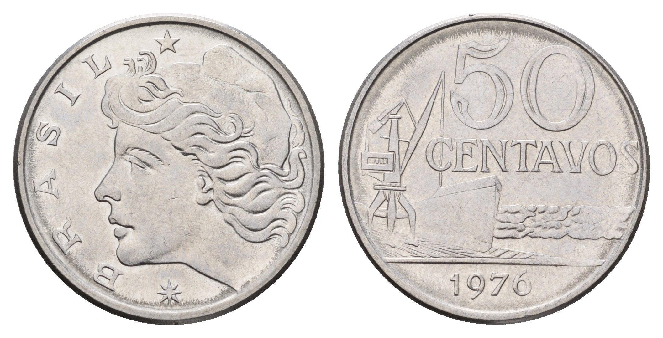 Бразилия 50 сентаво 1976 KM 580b нержавеющая сталь UNC 4556-544