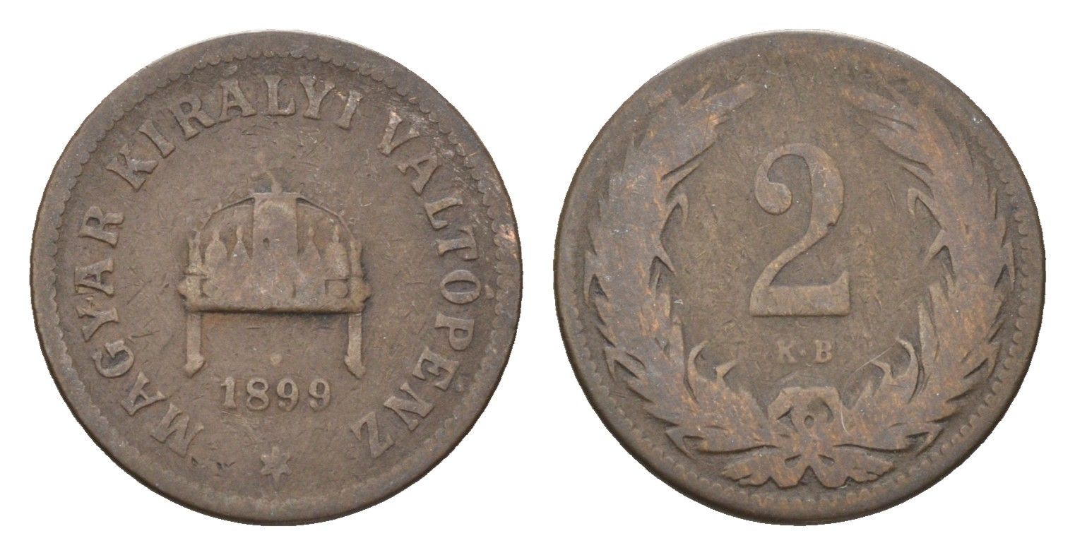Венгрия 2 филлера 1899 KB, Франц Иосиф I (1848-1916) KM 481 бронза 4665-414