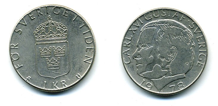 Швеция 1 крона 1978 Карл XVI Густав (1973- ) KM 852 медь плакированная медно-никелем 29-1235