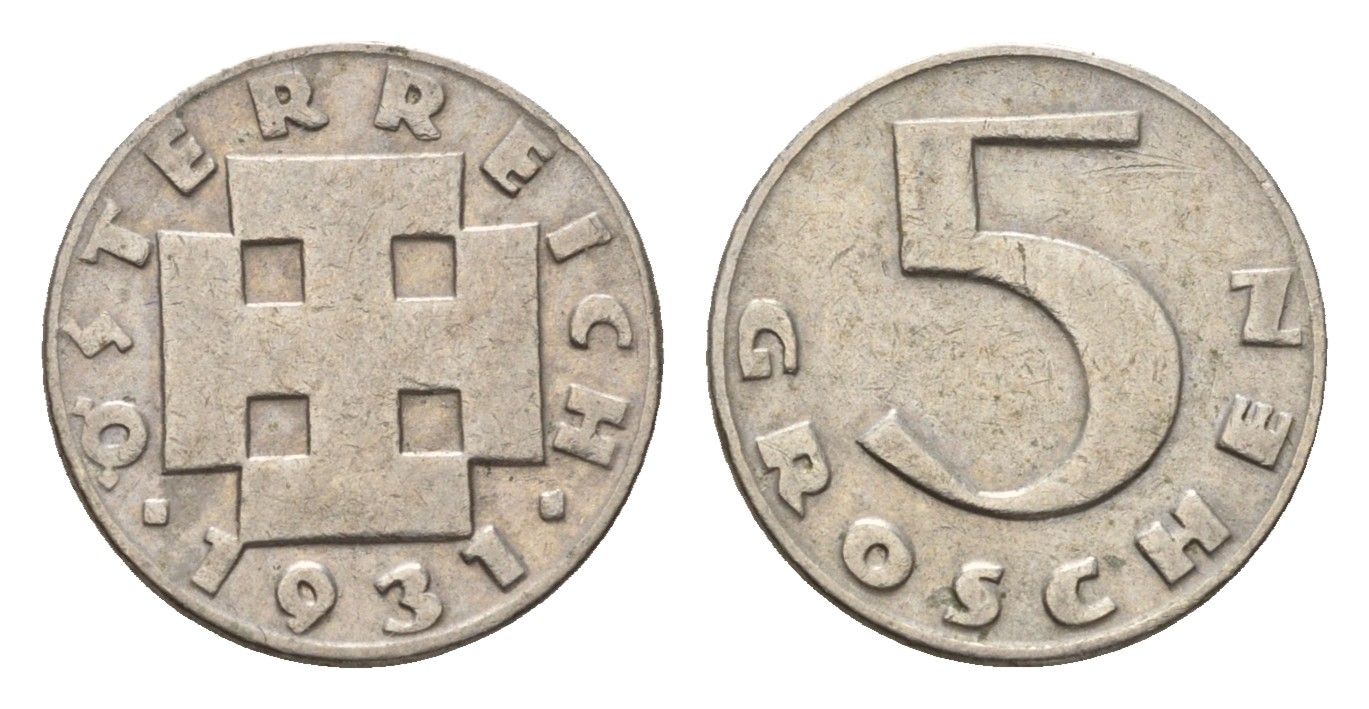 Австрия 5 грошей 1931 KM 2846 медно-никель 4630-128