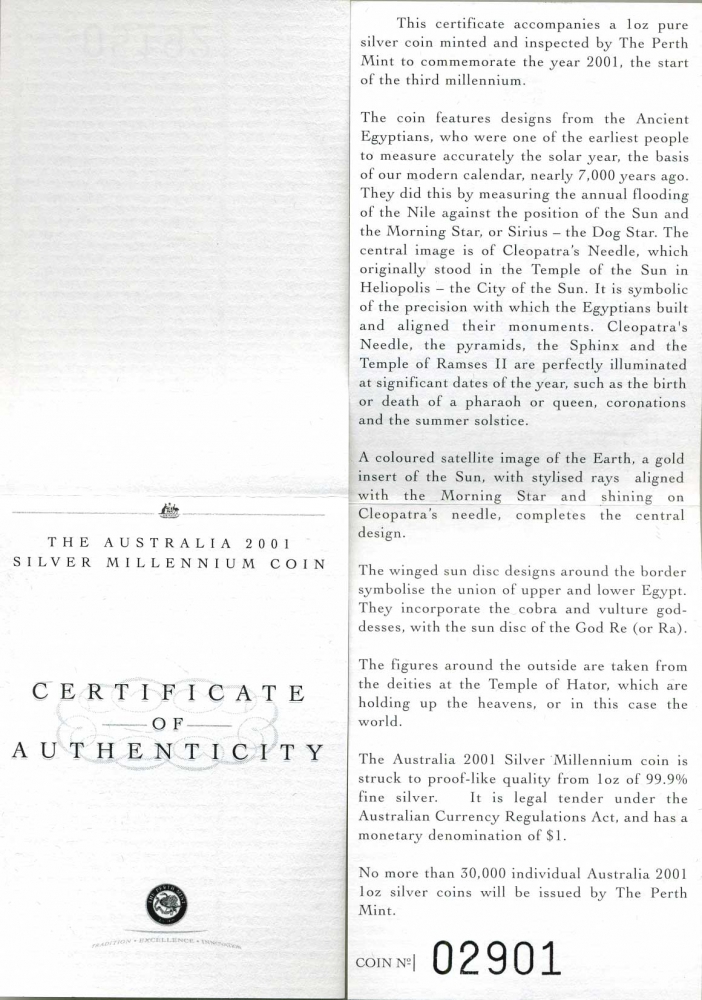 Австралия 1 доллар 2001 Миллениум, оригинальная монета с цветной эмалью, Египет, позолота KM 594 серебро PROOF 00-00
