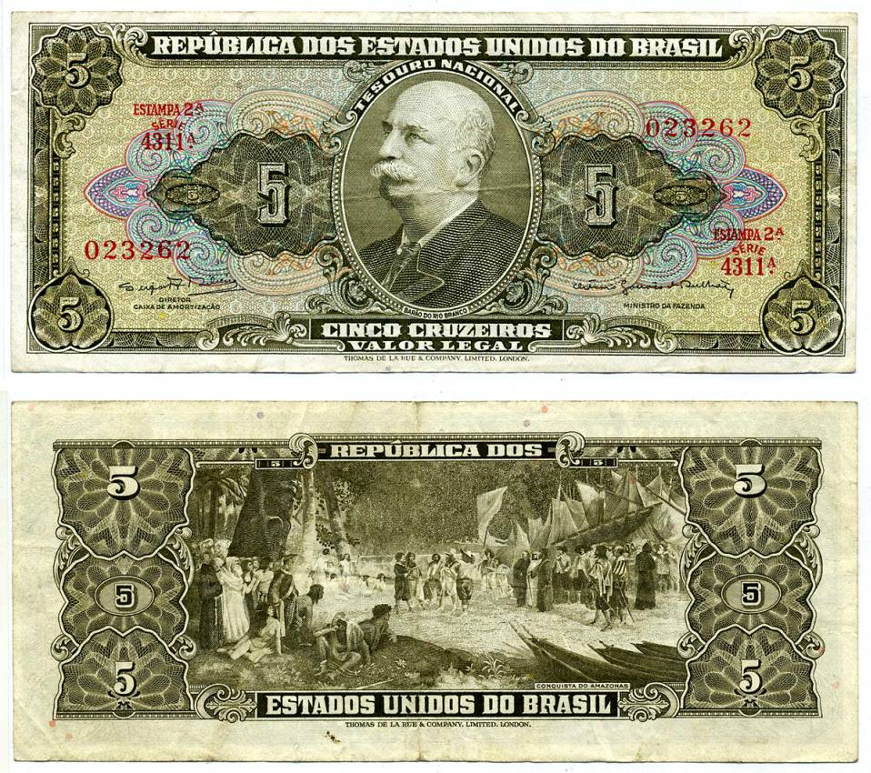 БРАЗИЛИЯ 5 КРУЗЕЙРО 1964 ПОДПИСЬ 14, СЕРИЯ 4311 Pick 176d бумага VF 7191-12-1-1