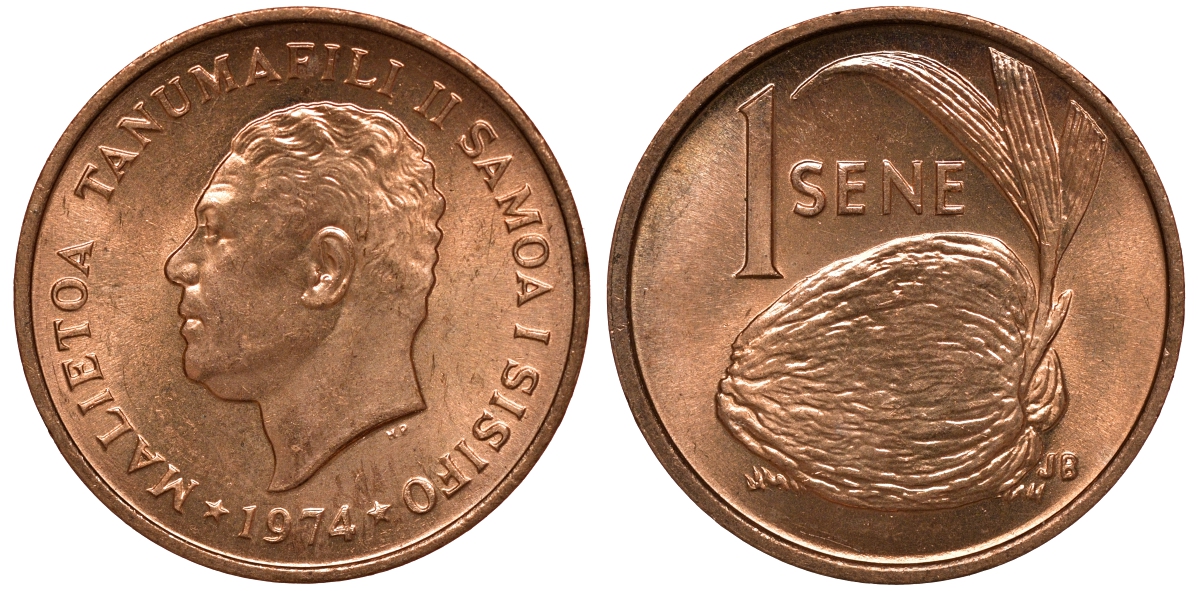 Самоа 1 сене 1974 Малиетоа Танумафили II (1962-2010) KM 12 бронза M51-11