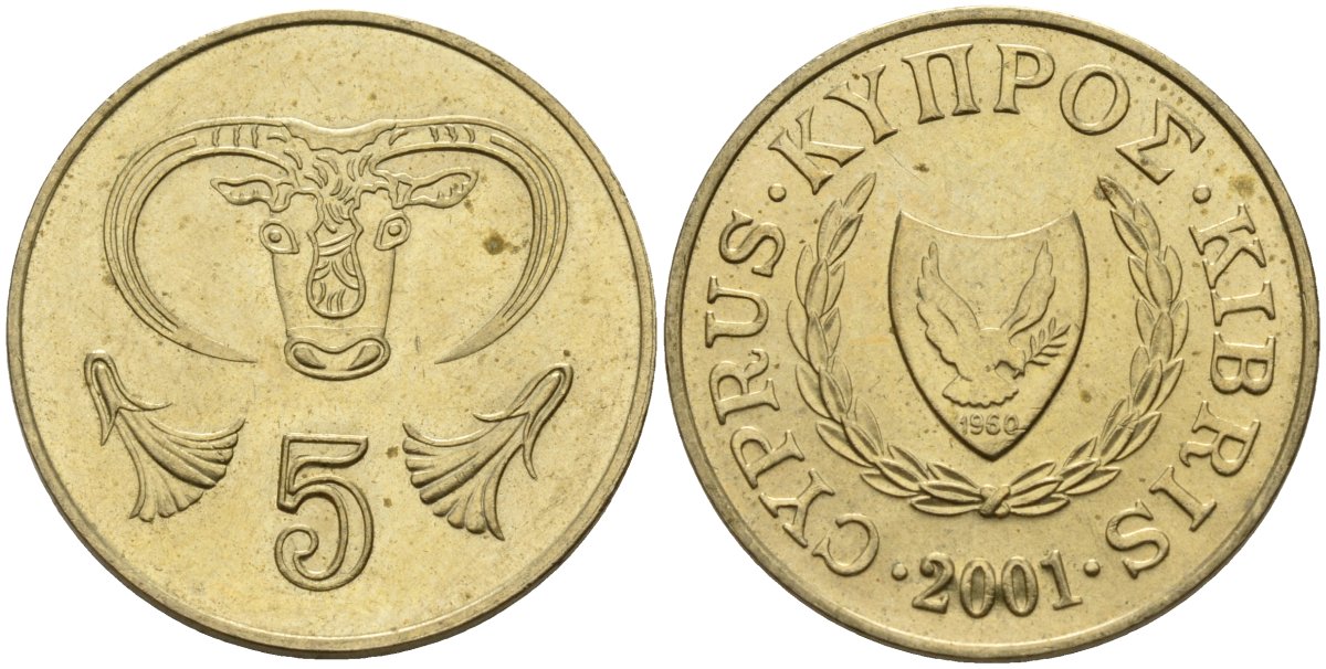 Кипр 5 центов 2001 KM 55.3 никель латунь 4141-1112