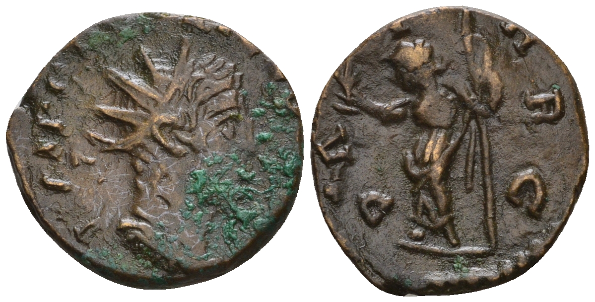 Римская Империя, императоры в Галлии антониниан 272 Тетрик, IMP C TETRICVS P F AVG, бюст императора / PAX AVG, Пация, персонификация Мира, локальная чеканка в Галлии RIC 100 биллон 1073-25-115