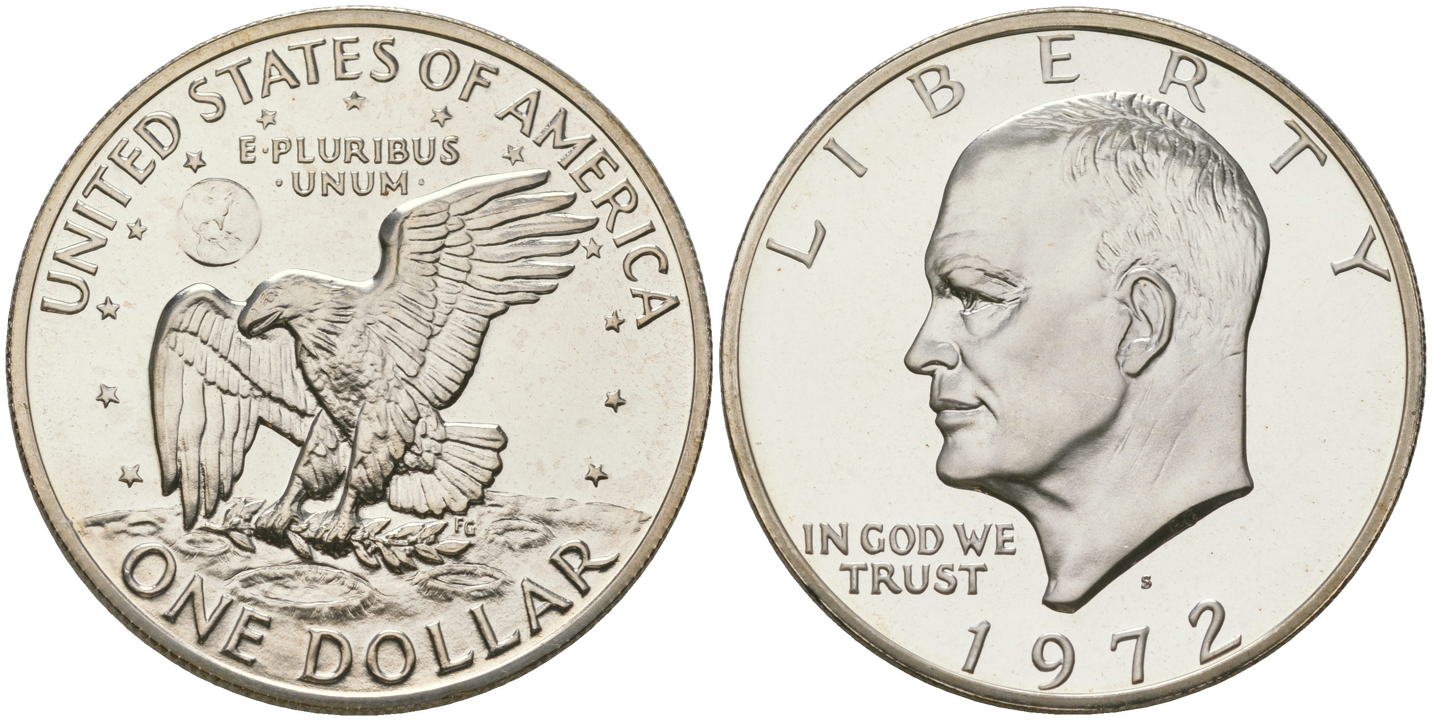 США 1 доллар 1972 S, Президент Эйзенхауэр, лунный орел KM 203a серебро  PROOF  1095-8-64