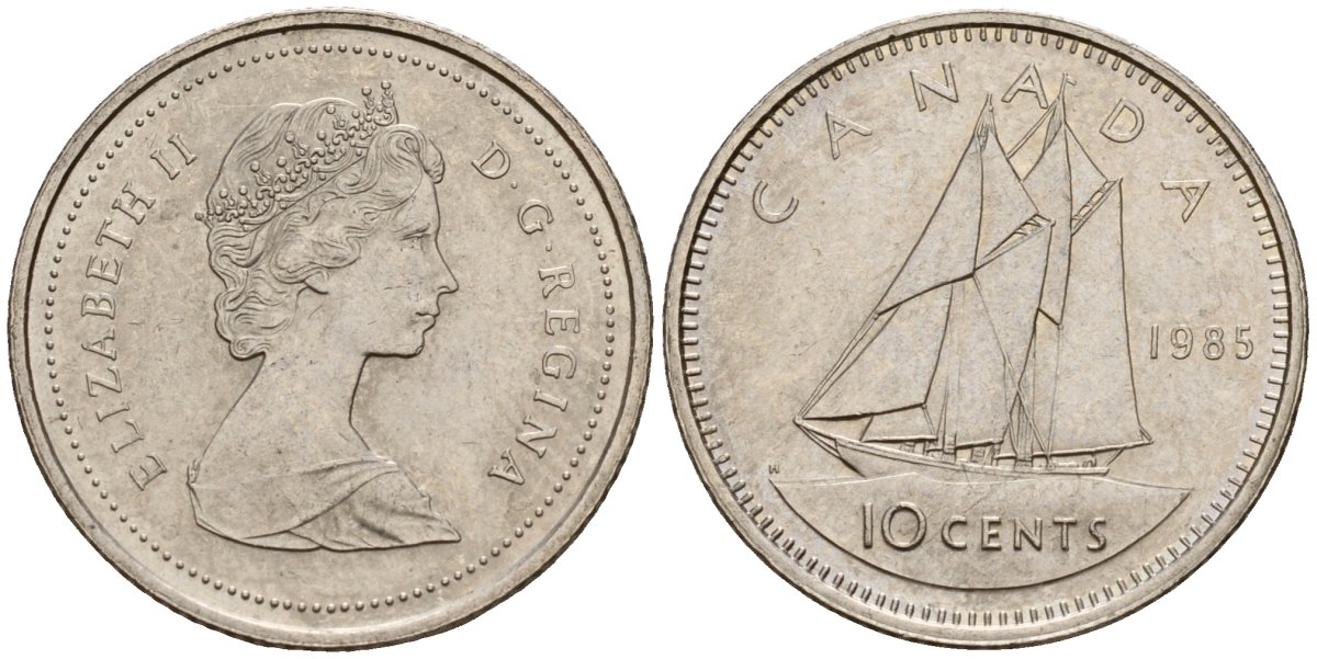Канада 10 центов 1985 Елизавета II (1953-), парусник KM 77 никель 4189-919