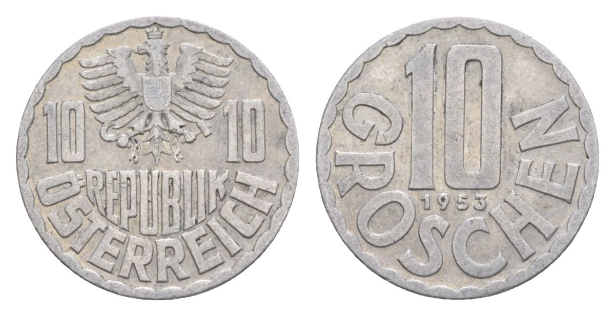 Австрия 10 грошей 1953 KM 2878 алюминий 4632-646