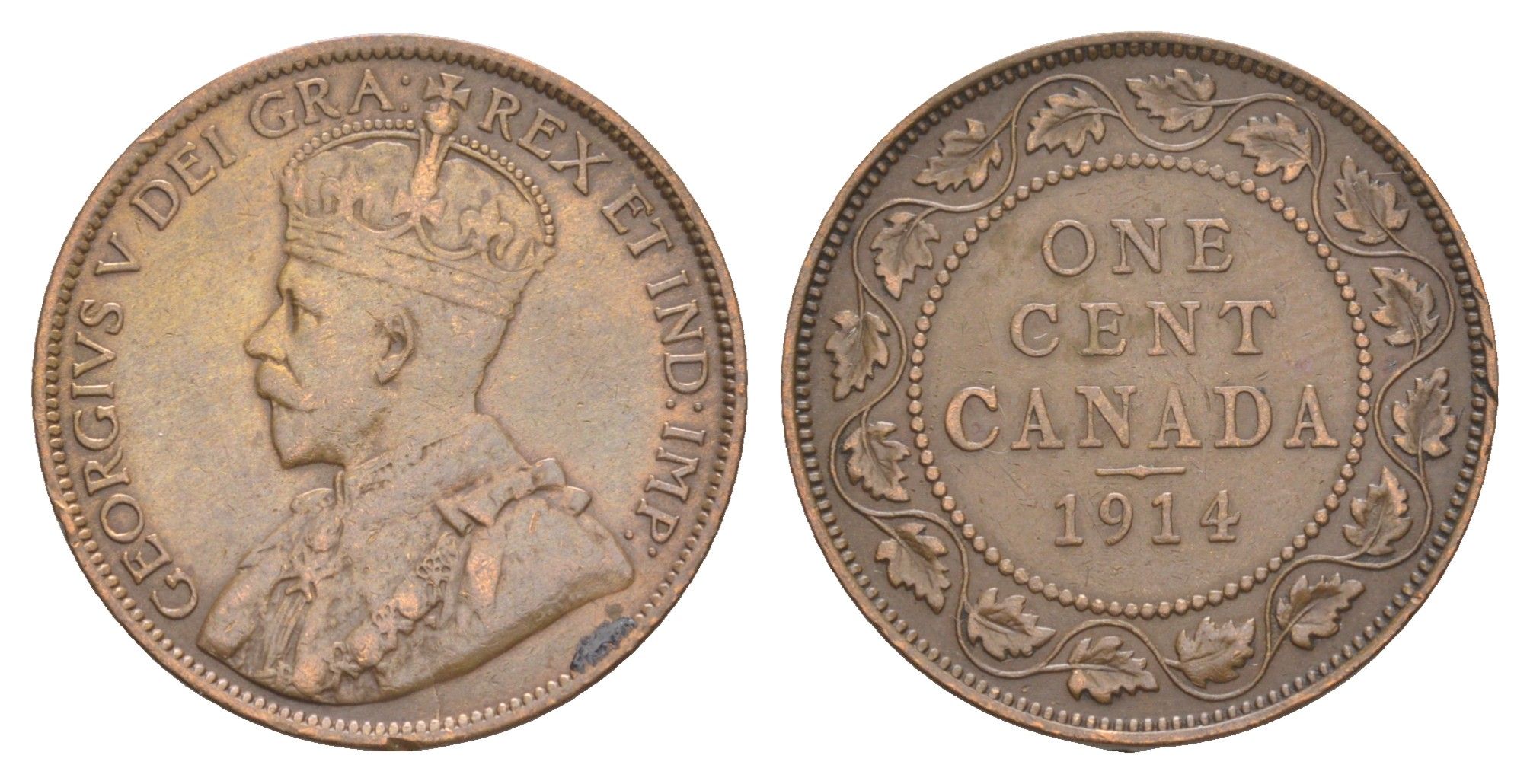 Канада 1 цент 1914 Георг V (1910-1936) KM 21 бронза 4637-812