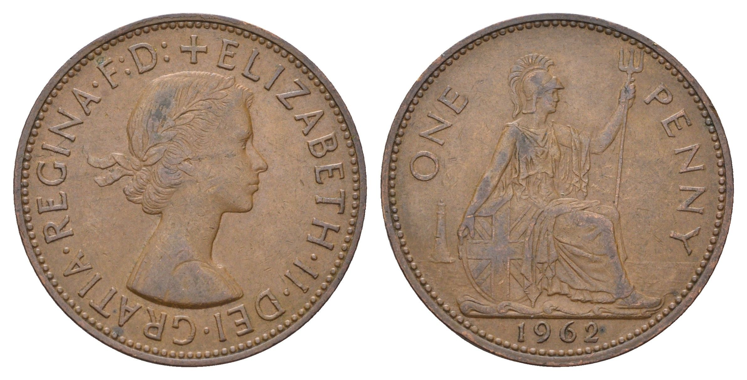 Великобритания 1 пенни 1962 Елизавета II (1952-2022) KM 897, Spink 4157 бронза 4111-436