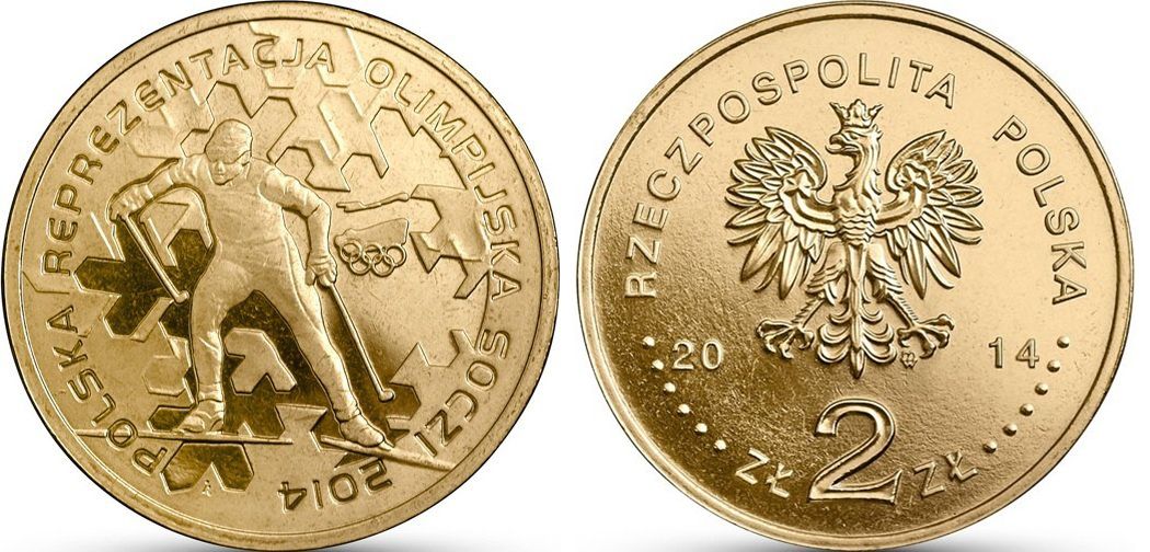 Польша 2 злотых 2014 MW, XXII зимние Олимпийские игры 2014 года в Сочи, лыжник KM 893 нордик UNC 4514-812