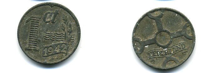 НИДЕРЛАНДЫ 1 ЦЕНТ 1942 ВИЛЬГЕЛЬМИНА (1890-1948) KM 170 цинк 57-357