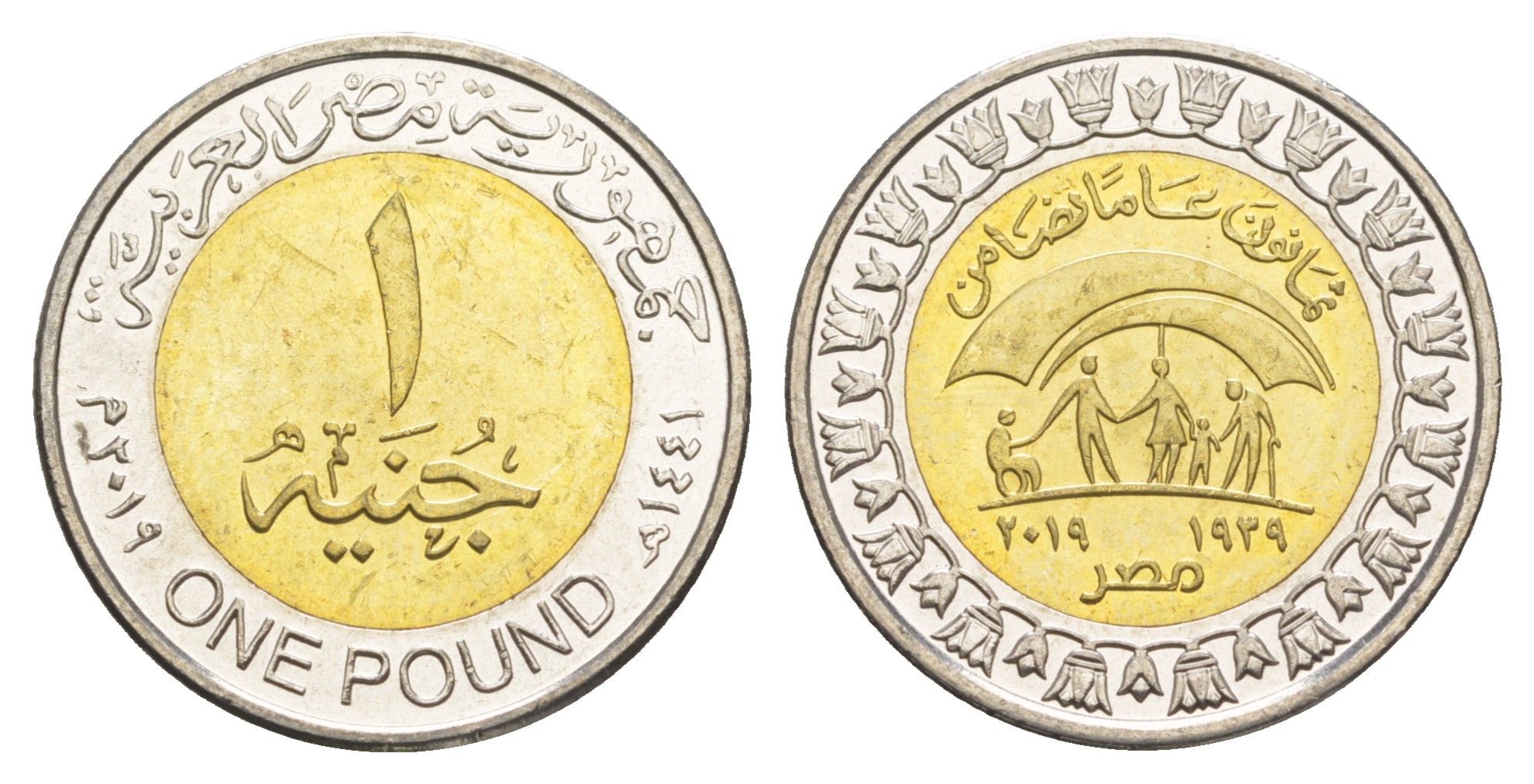 Египет 1 фунт 2019 80 лет Министерству социальной солидарности KM 1060 биметалл UNC 4652-1256