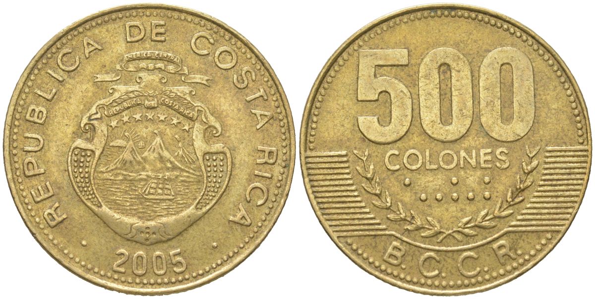 Коста-Рика 500 колонов 2005 KM 239.1 алюминиевая бронза 4384-935