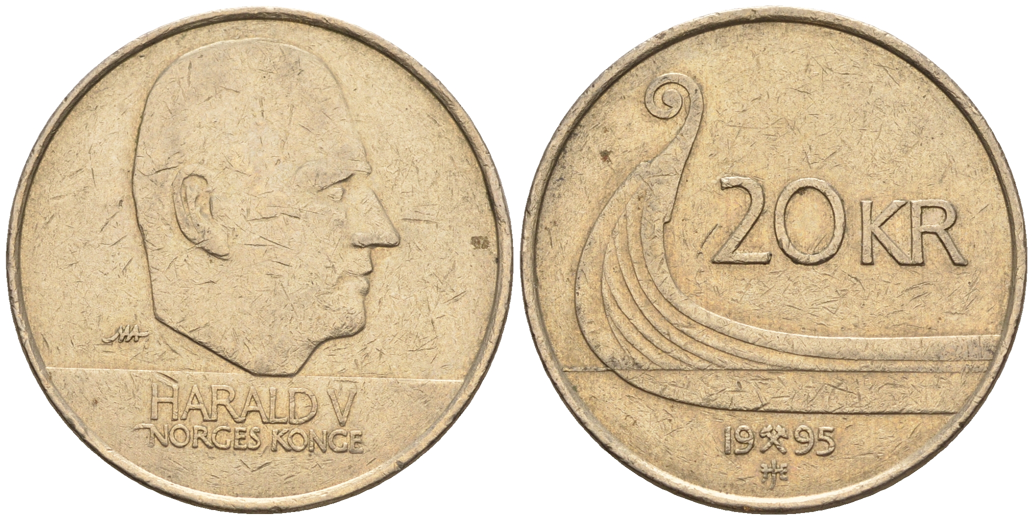 Норвегия 20 крон 1995 Харальд V (1992-) KM 453 никель латунь    177-412