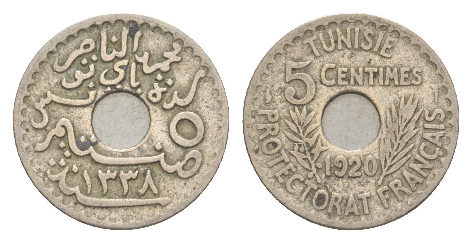 Тунис 5 сантимов 1920 A KM 242 никель латунь 4643-764