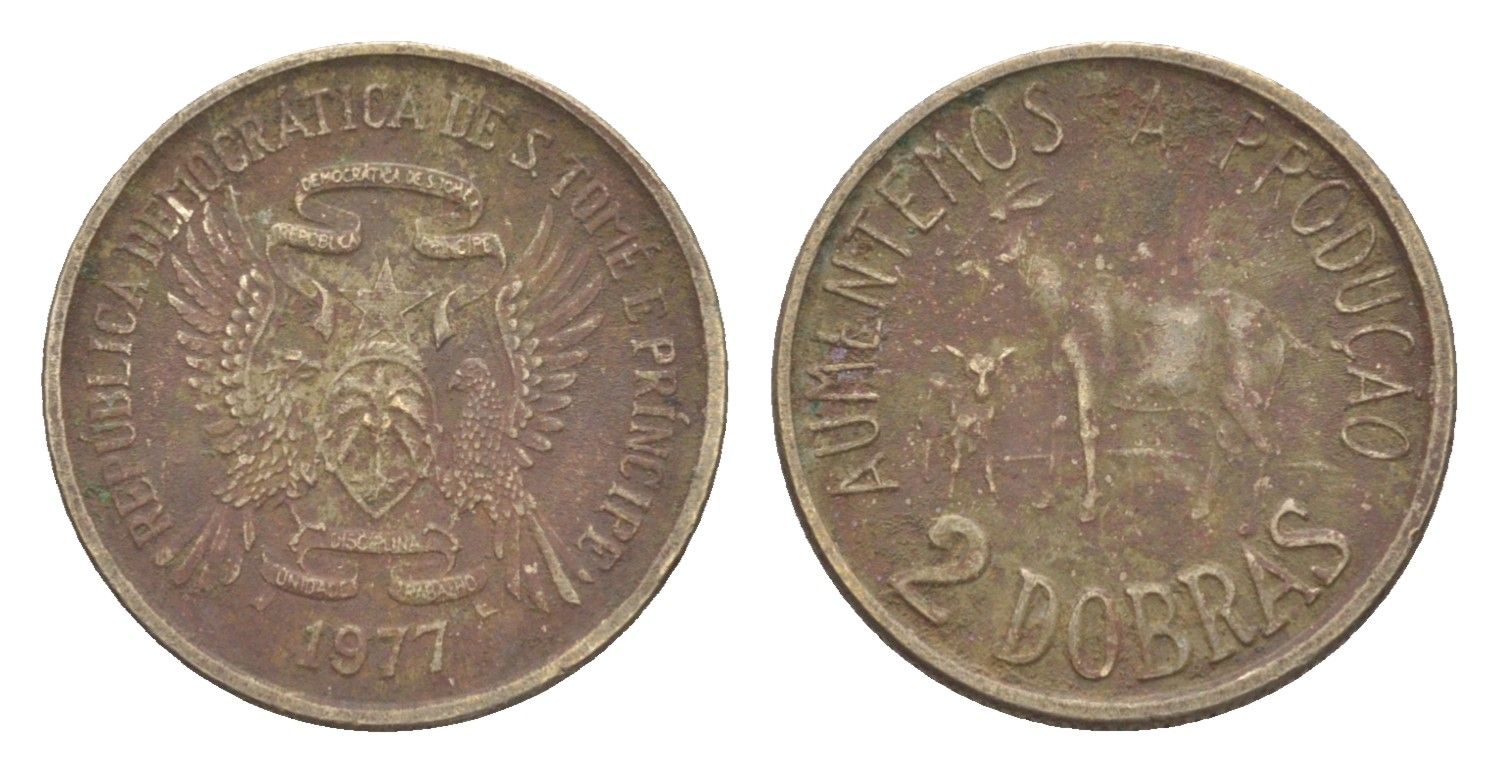 Сан-Томе и Принсипи 2 добры 1977 KM 27 медно-никель 4643-565