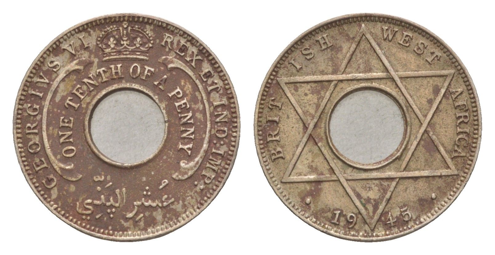 Британская Западная Африка 1/10 пенни 1945 Георг VI (1936-1952) KM 20 медно-никель 4643-727