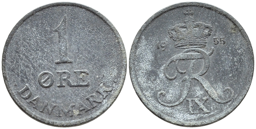 ДАНИЯ 1 ЭРЕ 1955 ФРИДЕРИК IX KM 839.1 цинк 46-1251