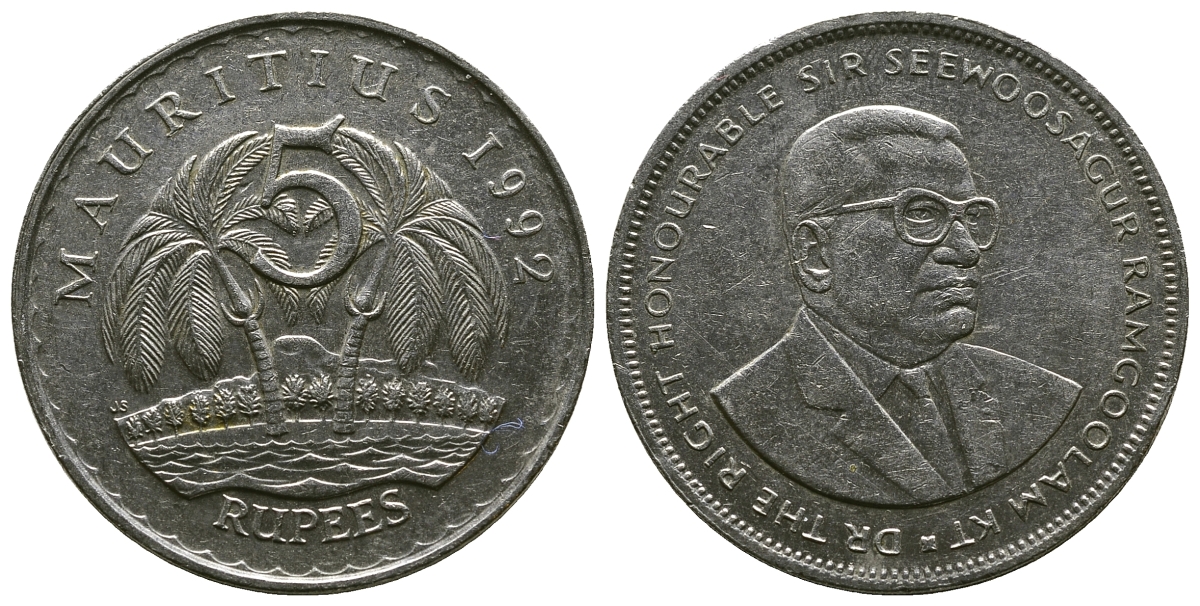Маврикий 5 рупий 1992 Сивусагур Рамгулам KM 56 медно-никель 4381-244