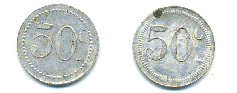 ФРАНЦИЯ 50 САНТИМОВ НАЧАЛО XX ВЕКА d 24 мм, вес около 1,0 гр., платежный жетон алюминий 89-753