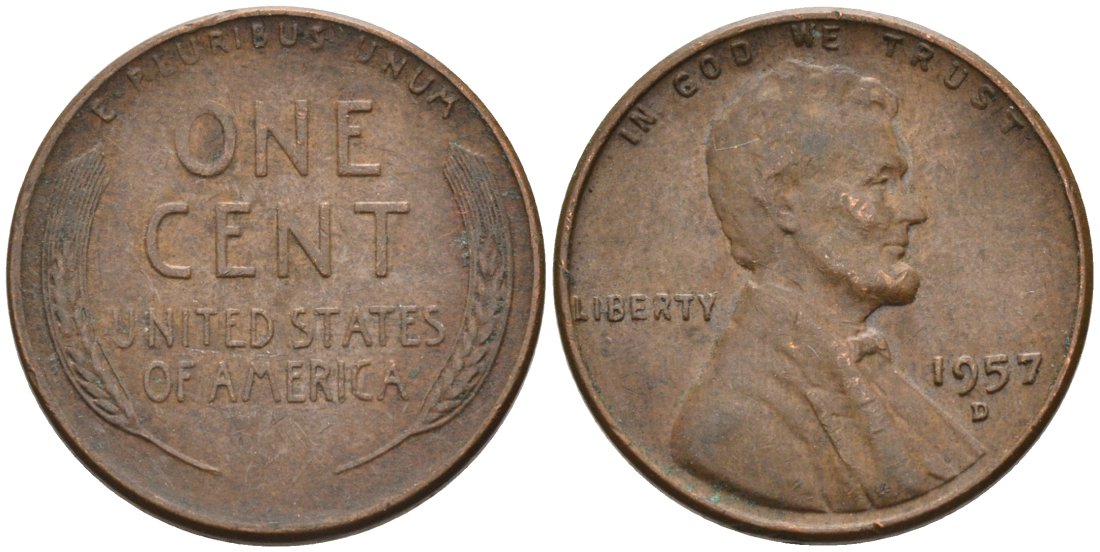 США 1 цент 1957 D, Линкольн KM А132 медь цинк 4564-268