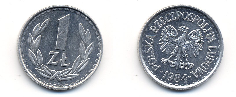 ПОЛЬША 1 ЗЛОТЫЙ 1984 MW KM 49.1 алюминий 23-1453