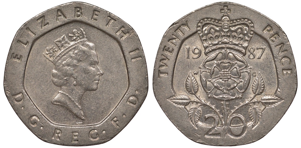 Великобритания 20 пенсов 1987 Елизавета II (1952-2022) KM 939, Spink 4361 (G2) медно-никель 4122-1115