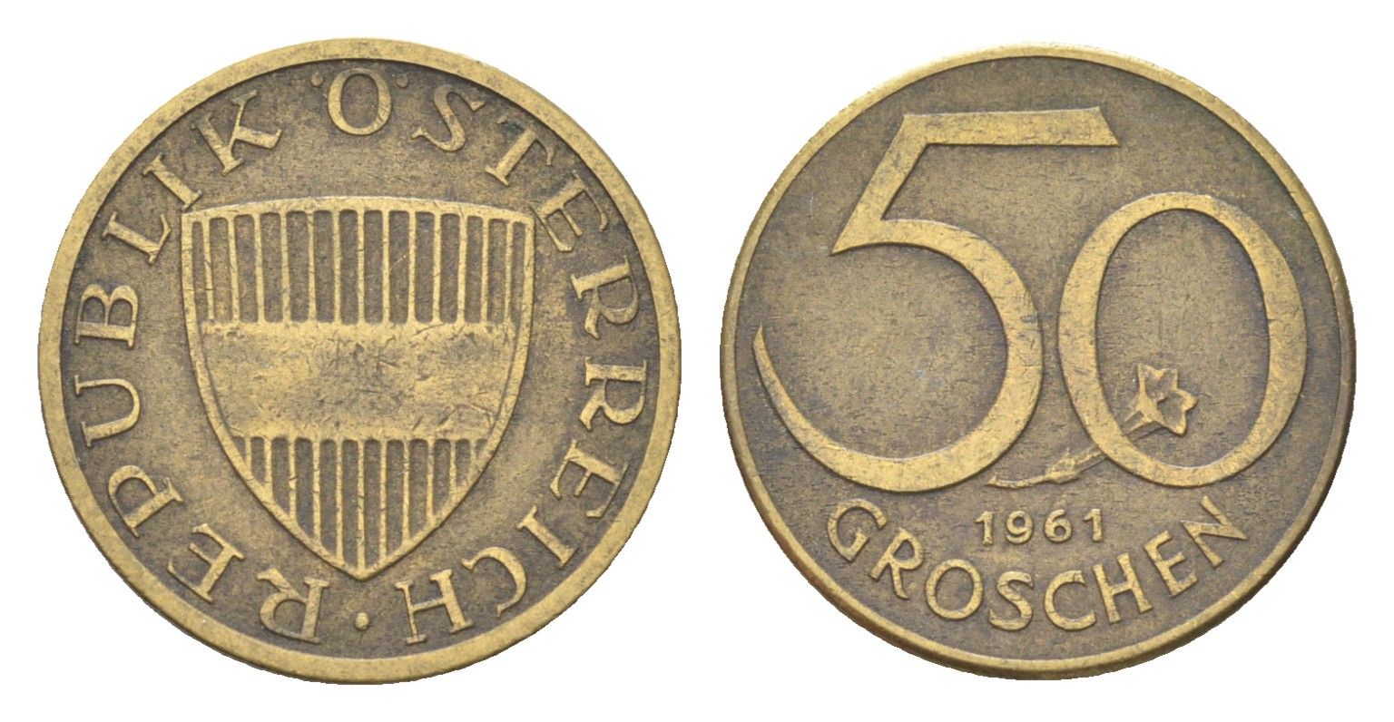 Австрия 50 грошей 1961 KM 2885 алюминиевая бронза 4705-516