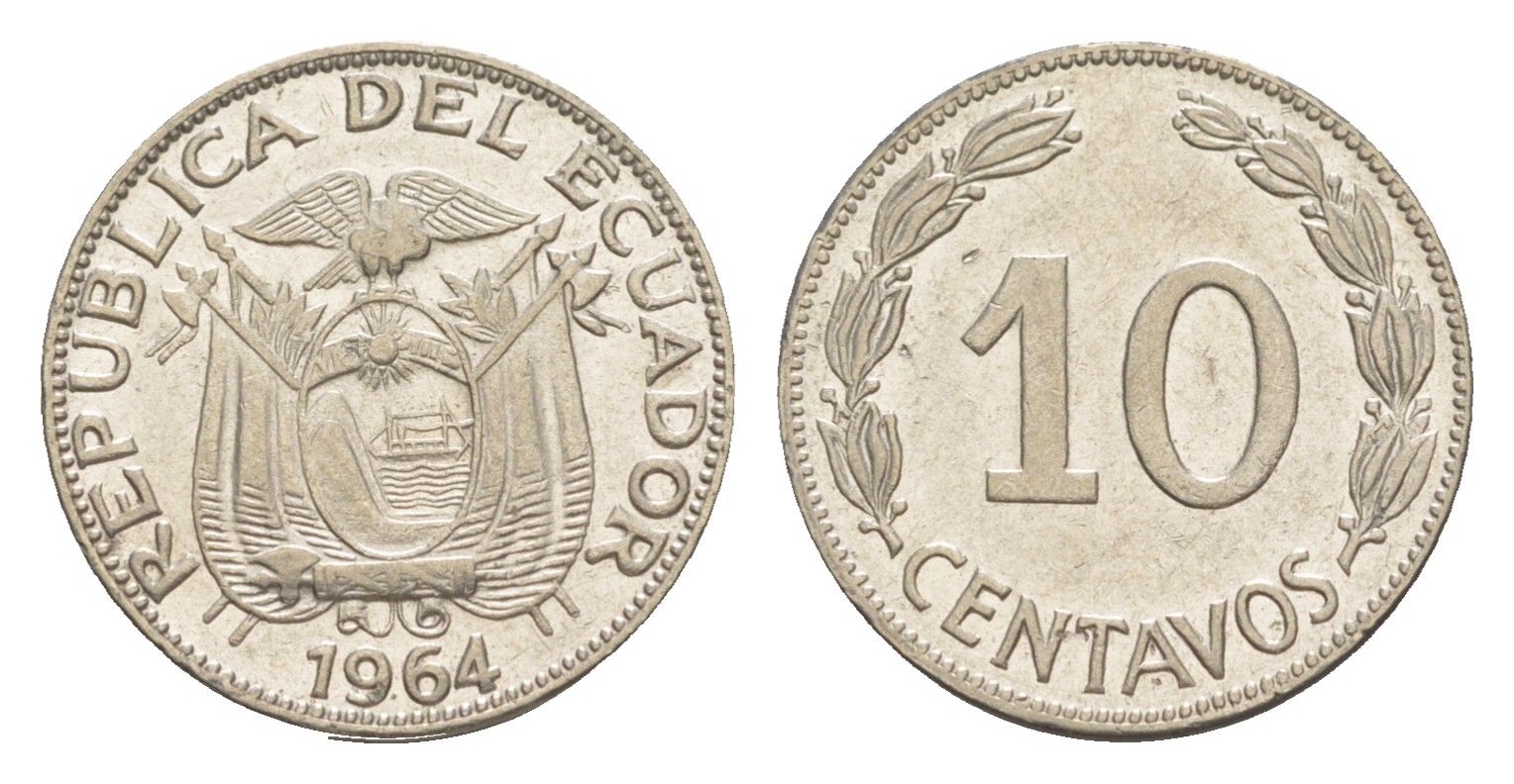 Эквадор 10 сентаво 1964 KM 76c сталь плакированная никелем 4640-1152