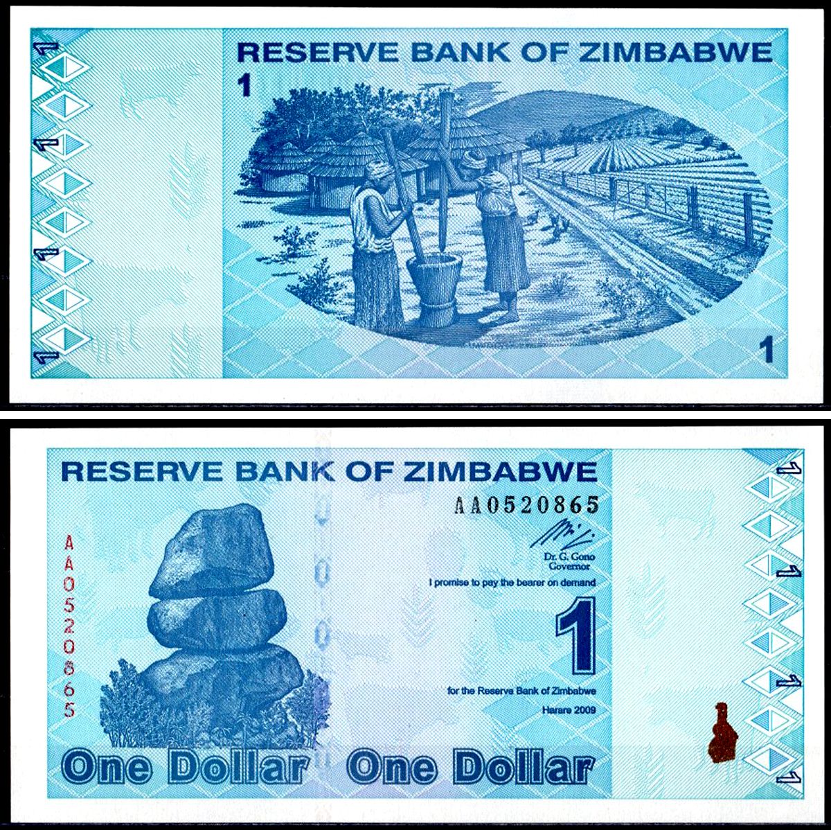 Зимбабве 1 доллар 2009 Pick 92 бумага UNC (пресс) 7147-39-2-1