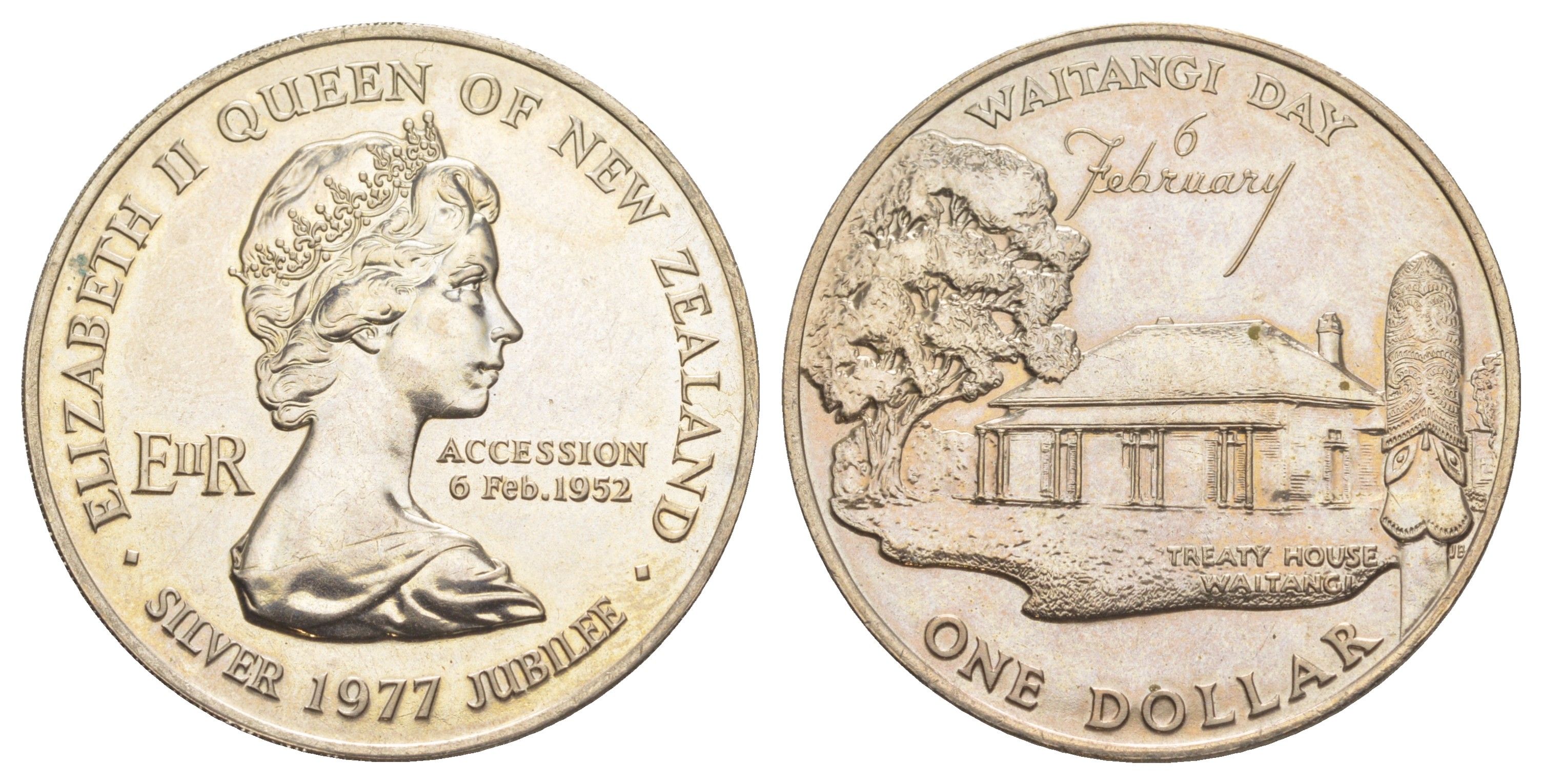 Новая Зеландия 1 доллар 1977 25 лет правления Королевы Елизаветы II и День Вайтанги KM 46 медно-никель UNC 4527-225