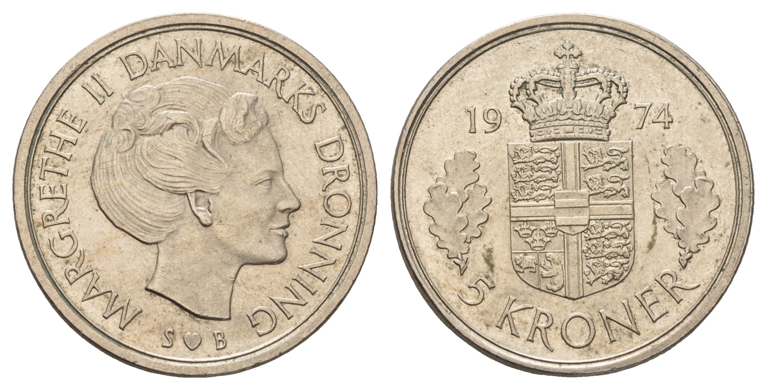 Дания 5 крон 1974 Маргрете II (1972-2024) KM 863 медно-никель 4653-925