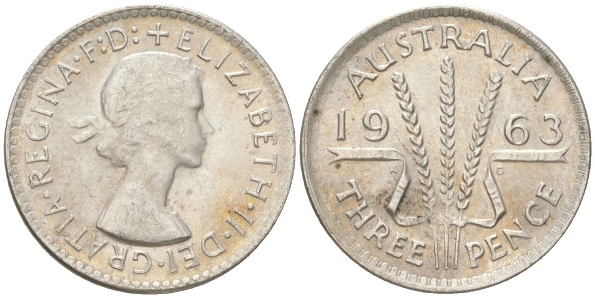 Австралия 3 пенса 1963 Елизавета II (1952-2022) KM 57 серебро 4623-144