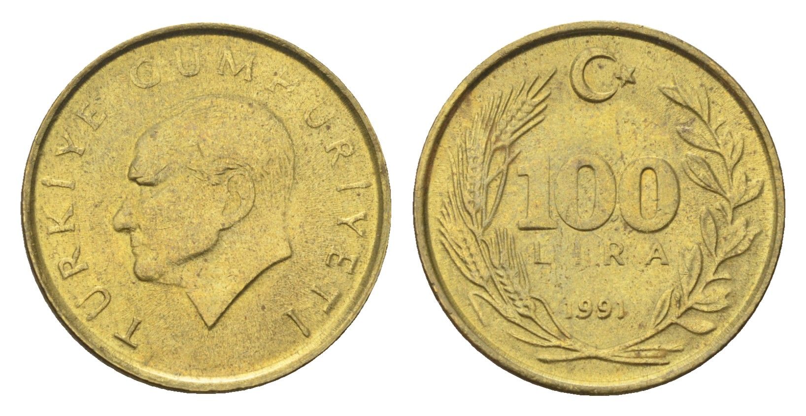 Турция 100 лир 1991 Кемаль Ататюрк KM 988 алюминиевая бронза aUNC 4705-956