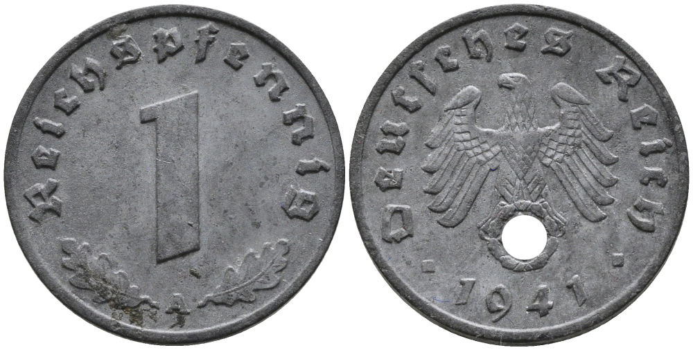ГЕРМАНИЯ 1 РЕЙХСПФЕННИГ 1941 A KM 97, J.369 цинк 96-665