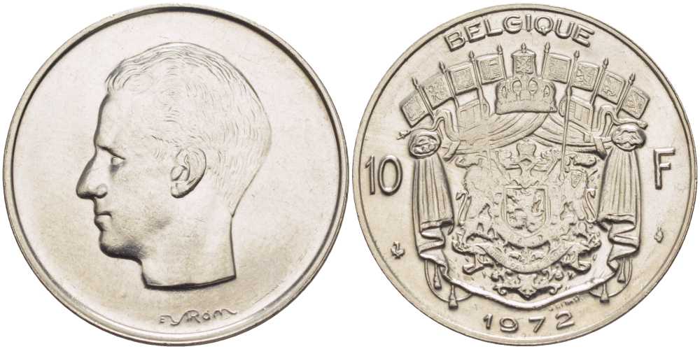 Бельгия 10 франков 1972 Belgique, Бодуэн I (1951-1993) KM 155.1 никель 38-644