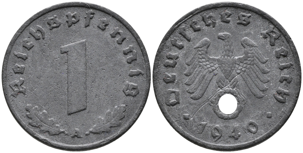 ГЕРМАНИЯ 1 РЕЙХСПФЕННИГ 1940 A KM 97, J.369 цинк 96-653