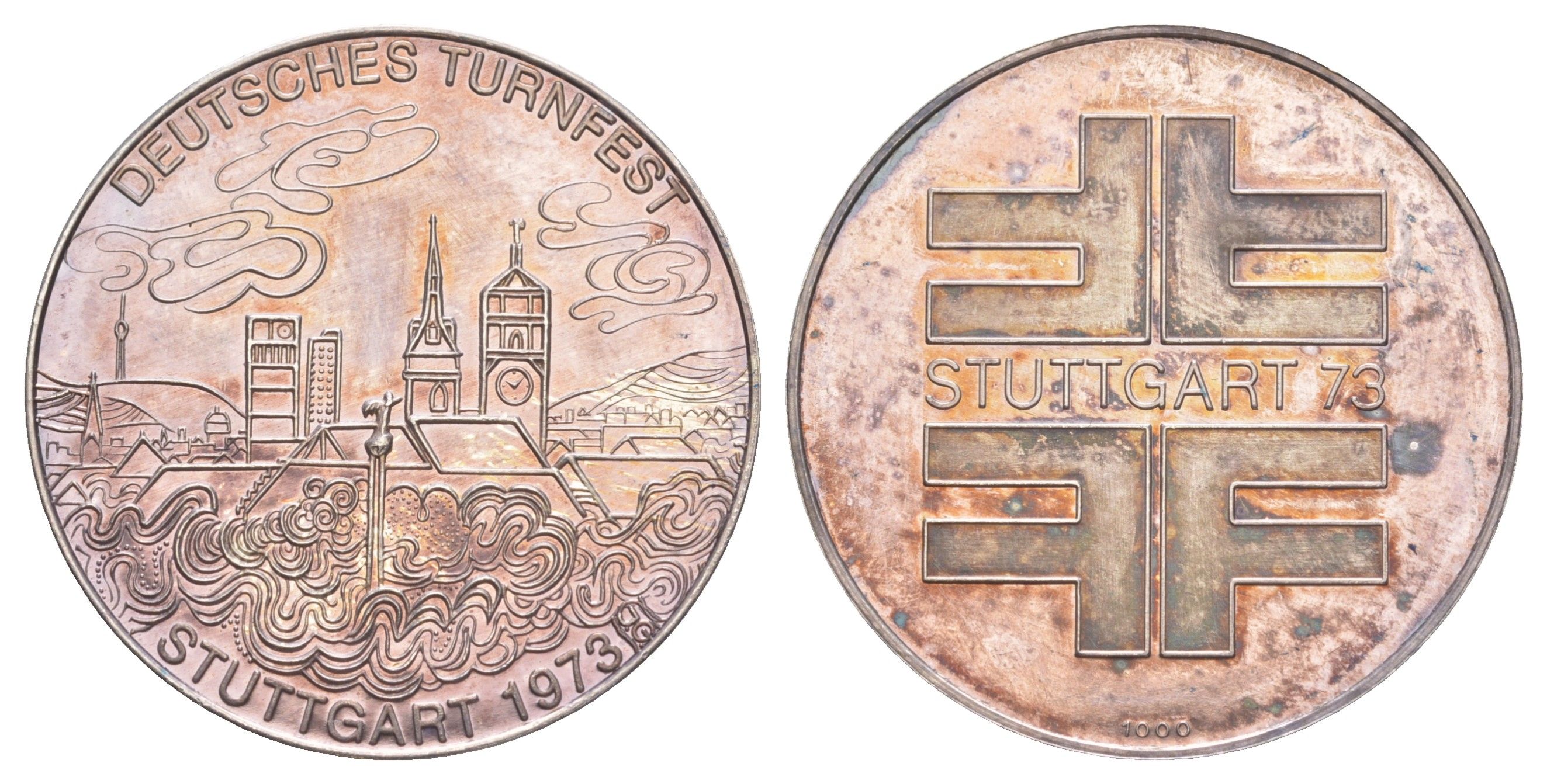 Гермнания медаль "Немецкий фестиваль гимнастики - Штутгарт 1973" 1973 вес 15 гр, диаметр 34 мм серебро PROOF 11-322-31