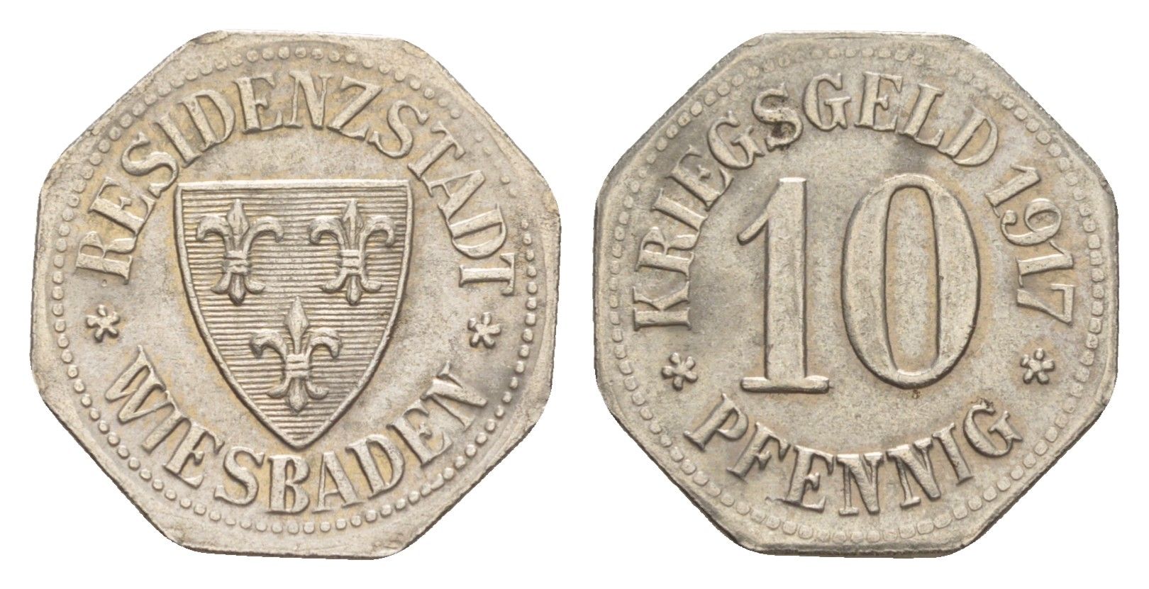 Висбаден 10 пфеннигов 1917 Funck 601.1, Men18 34104.1 железо 4636-1168