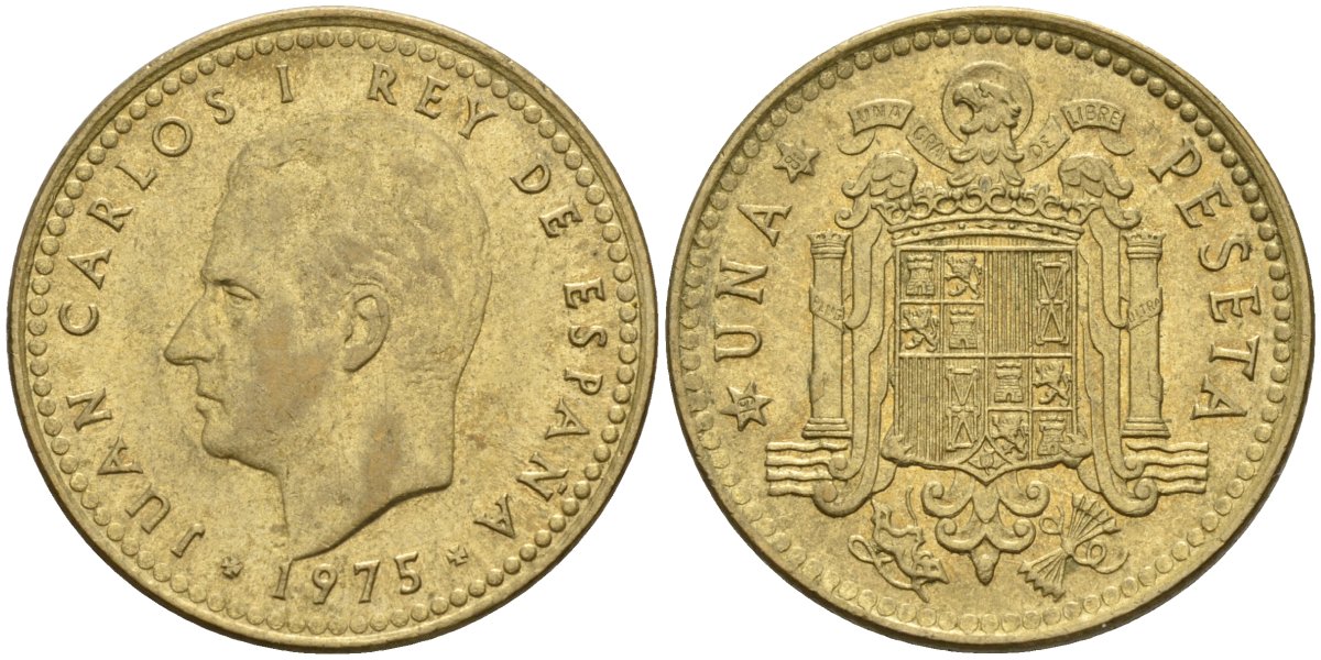 Испания 1 песета 1975 (80) Хуан Карлос I (1975-2014) KM 806 алюминиевая бронза 4155-447