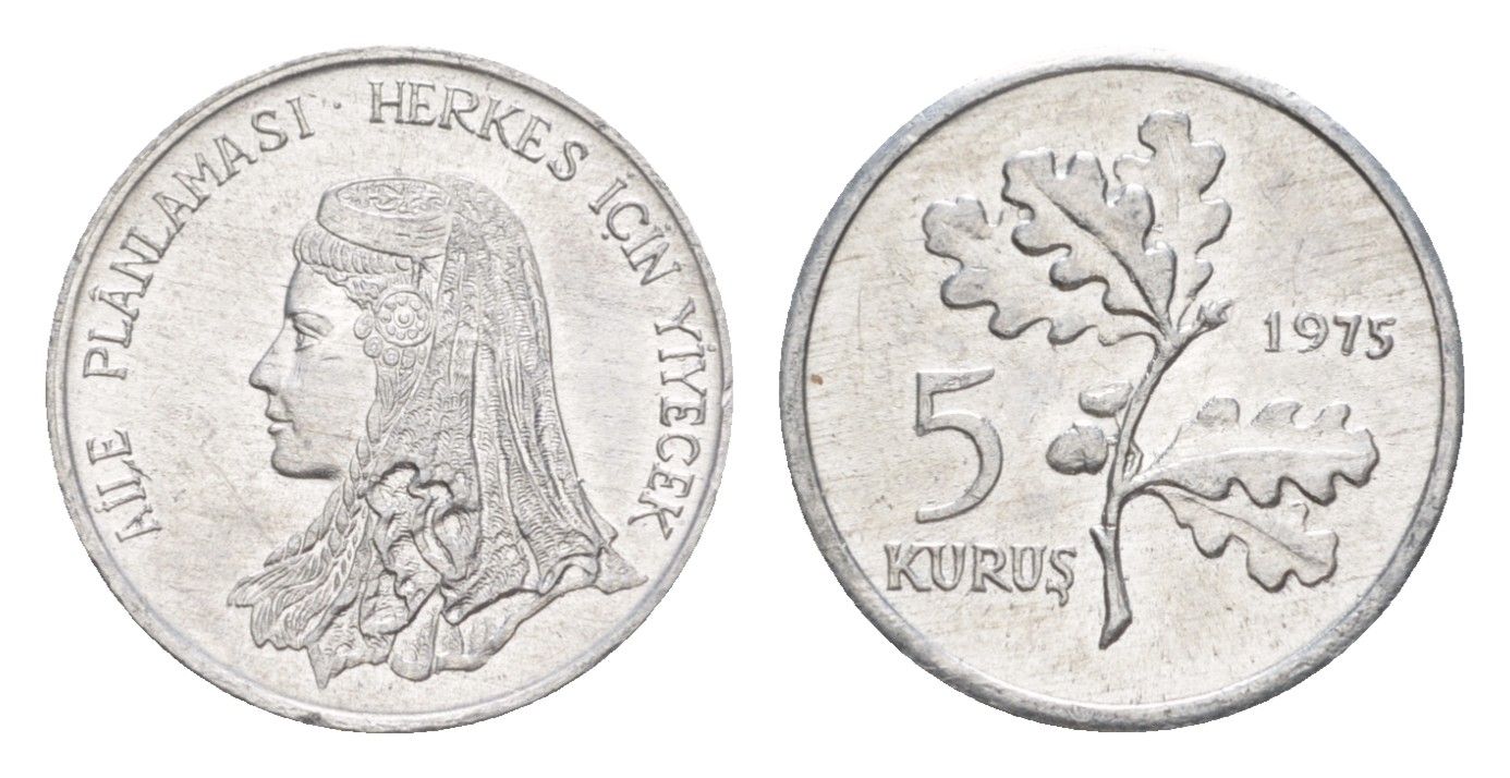 Турция 5 курушей 1975 KM 890a алюминий UNC 4647-534