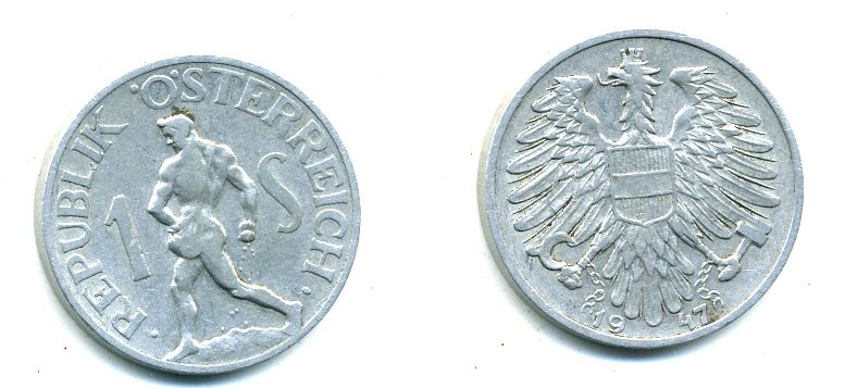 АВСТРИЯ 1 ШИЛЛИНГ 1947 KM 2871 алюминий 04-427
