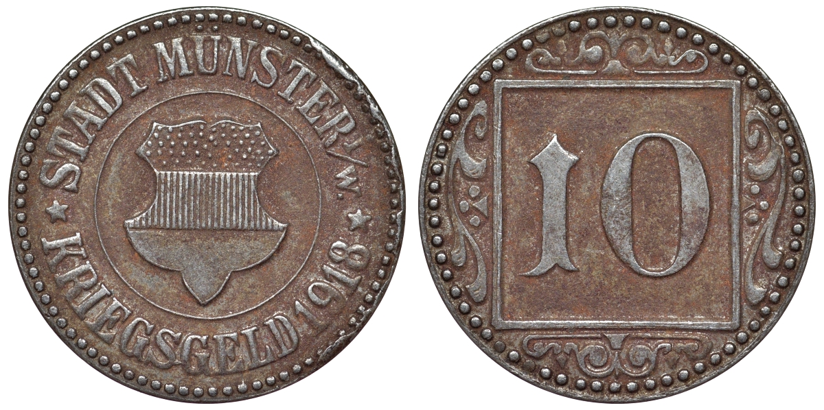 Германия, Мюнстер 10 пфеннигов 1918 Funck 350.3Aa железо 4119-923