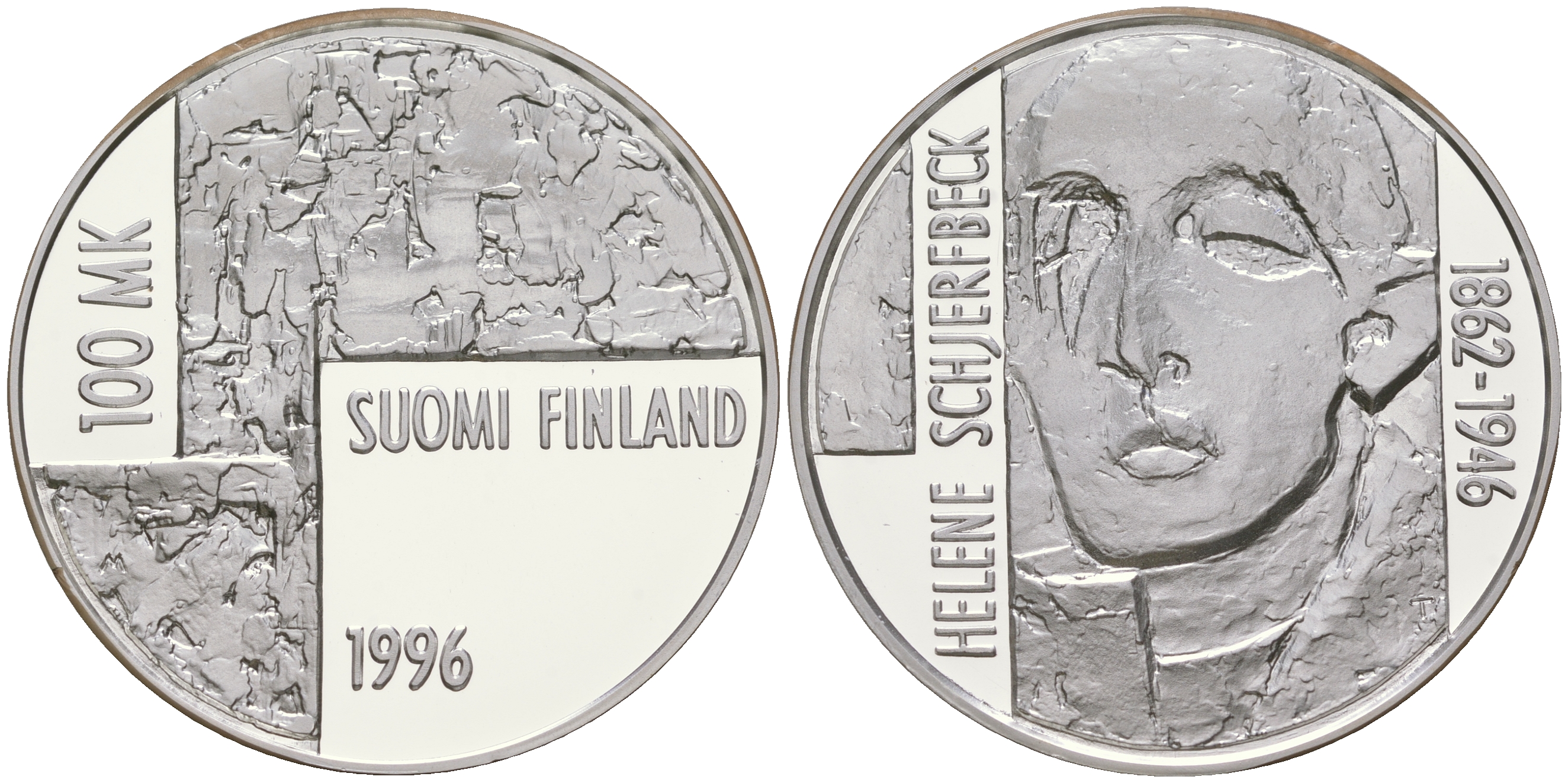 Финляндия 100 марок 1996 50 лет со дня смерти Хелена Шерфбек, художница, тираж 3000 экземпляров KM 83 серебро  PROOF  1095-2-13