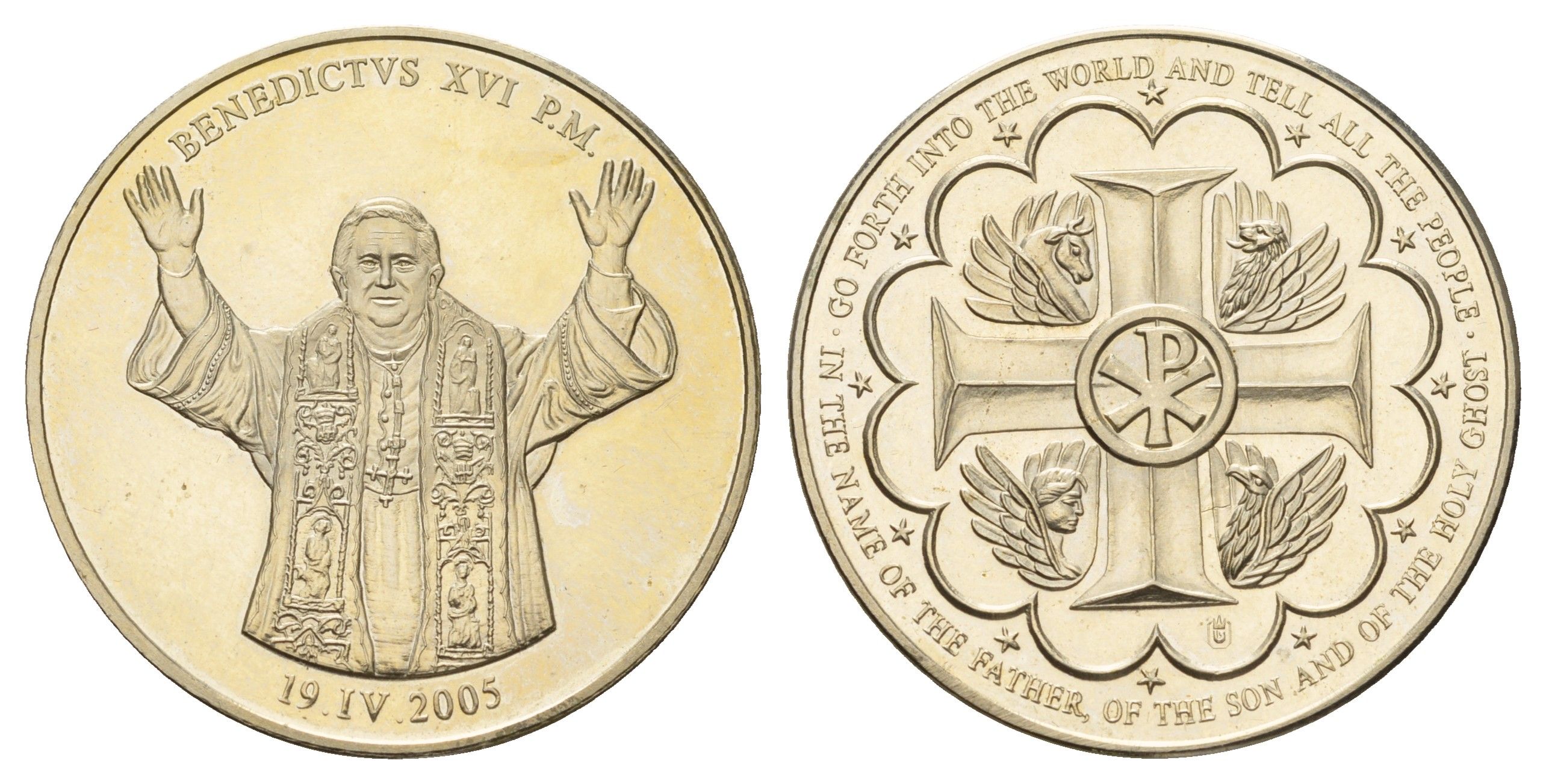 Ватикан медаль в честь избрание папой римским Бенедикт XVI 2005 диаметр 33 мм, вес 14,8 гр нейзильбер UNC 4667-1114