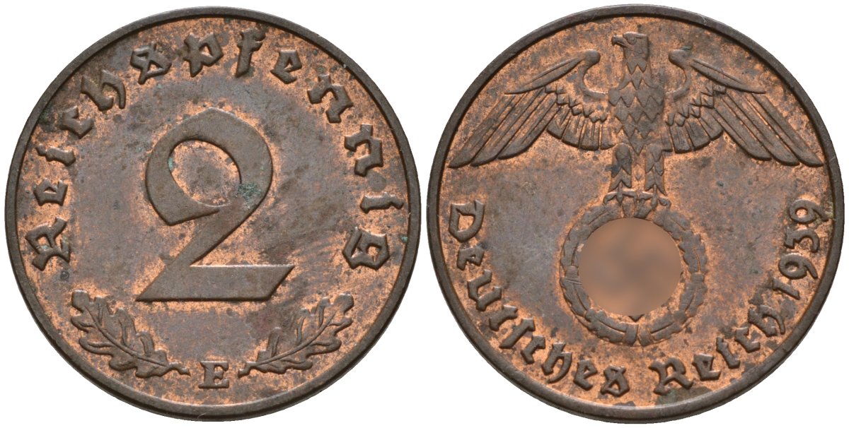 Германия 2 рейхспфеннига 1939 E KM 90, J. 362 бронза 4151-144