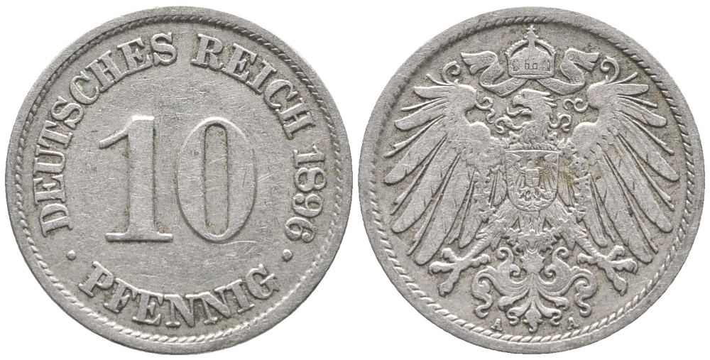 ГЕРМАНИЯ 10 ПФЕННИГОВ 1896 A KM 12, J. 13 медно-никель 100-926